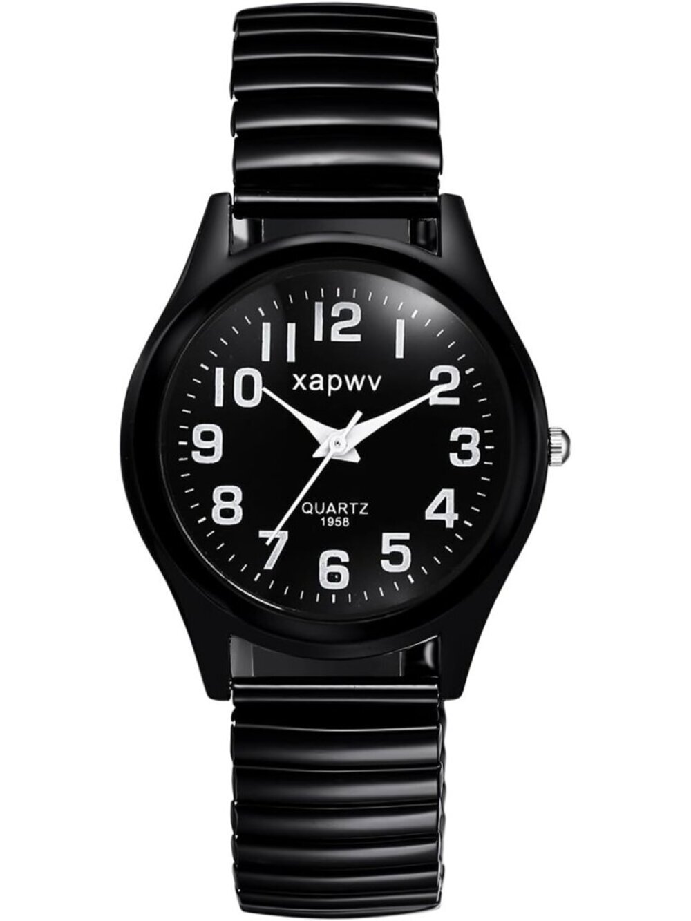 Mens Black Analog Stretch Band Couple Bangle Ultrathin Elastic Strap Wrist Watch